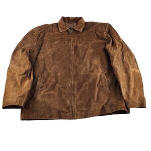 Vintage 90s Suede Jacket Mens 4X Brown Perforated Patina Boxy Euro French Retro